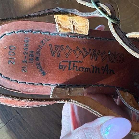 Vintage 70’s Woodworks by Thom McAn Leather Sandals Brazil Boho Disco Sz 8.5 - Picture 9 of 11